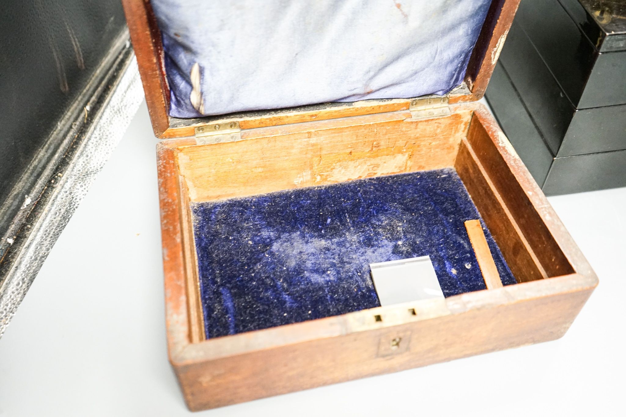 A Victorian cash tin and various wooden boxes largest - 28x19.50cm